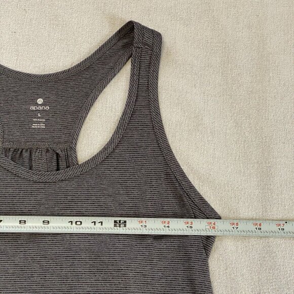 Apana Women’s Large Tie Back Tank Top Gray Striped Racerback Activewear Yoga - Picture 7 of 11